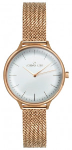 Wskazówkowy Damski Zegarek Jordan Kerr Na Bransoletce z Siatki - Klasyczna Elegancka Tarcza z Indeksami Godzin i Minut - Kolor Różowe Złoto