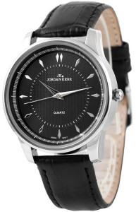 Zegarek Jordan Kerr Na Skórzanym Tłoczonym Pasku - Elegancki Wygląd - Uniwersalny Model - Czarny z Czarną Tarczą
