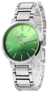 Niestandardowy Damski Zegarek Jordan Kerr Na Srebrnej Bransolecie - Głęboki Zielony Kolor Tarczy - Wyraźne Srebrne Indeksy