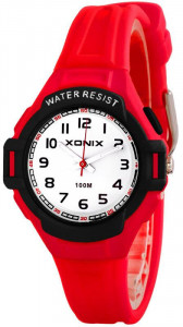 Mały Czerwony Zegarek XONIX - Wodoodporny 100m - Damski i Dziecięcy - Wskazówkowy z Podświetleniem - Antyalergiczny