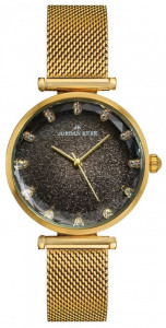 Damski Zegarek Jordan Kerr - Tarcza z Brokatem + Cyrkonie Symbolizujące Godziny - Frezowane Szkiełko - Bransoleta Mesh 