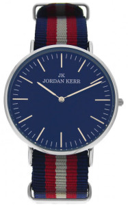 Uniwersalny Zegarek Jordan Kerr - Kolorowy Pasek w 3 Kolorowe Linie - Nowoczesny Modny Wzór - Tarcza z Dużymi Oznaczeniami