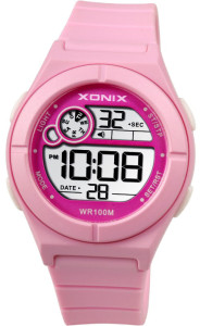 Zegarek XONIX z Elektronicznym Wyświetlaczem - Dziecięcy / Damski - Podświetlane Cyfry - Wodoszczelny 100m - Budzik - Timer - Stoper - Kolor Różowy