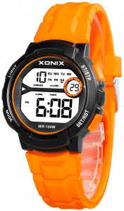 Wielofunkcyjny Zegarek Sportowy XONIX Wodoszczelny 100m - Uniwersalny Model - Data, Stoper, Alarm, Timer, 2x Czas - Elektroniczny z Podświetleniem - Pomarańczowy