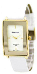 Mały Elegancki Damski Zegarek GR Z Prostokątną Kopertą Na Gładkim Skórzanym Pasku – Biały