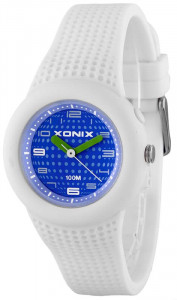 Mały Biały Damski i Dziecięcy Zegarek XONIX - Wskazówkowy z Podświetleniem - Ciekawy Wzór Paska i Tarczy - Antyalergiczny i Wodoodporny 100m