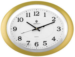 Zegar Ścienny w Kształcie Elipsy - Złoty - Marki Perfect - Cichy Płynący Mechanizm - Idealny Do Kuchni i Pokoju - Wyraźna Podziałka