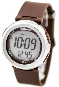 Sportowy Zegarek Xonix - Uniwersalny Dziecięcy / Damski - Okrągły - Alarm, Stoper, Timer - Elektroniczny Wyświetlacz - Wodoszczelny 100m - Brązowy