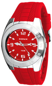 Analogowy Zegarek Xonix Na Syntetycznym Pasku - Uniwersalny - Podświetlenie - Wodoodporny WR100m - Srebrna Koperta Czerwony Pasek