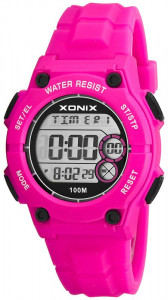 Zegarek Uniwersalny XONIX - Cyfrowy z Masą Funkcji - 8 Alarmów, Stoper 15 Międzyczasów, Timer 3 Interwały, Czas Światowy, WR100m - RÓŻOWY