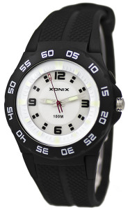 Analogowy Zegarek XONIX - Wodoszczelny WR100m - Uniwersalny - Podświetlenie - Czarny, Biała Tarcza