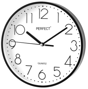Klasyczny Zegar Ścienny - Kolor Czarny - Duże Cyfry – Średnica 22cm - Cienka Ramka 