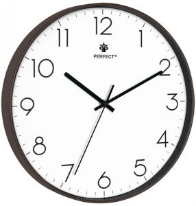 Duży Klasyczny Zegar Ścienny PERFECT - 34cm Średnicy - Duże Liczby – Brązowy 
