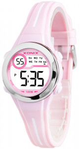 Mały Elektroniczny Zegarek Sportowy XONIX - Dla Dziewczynki, Damski - Wodoszczelny 100m - Czytelny LCD - RÓŻOWY - GIRLS