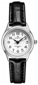Tradycyjny Damski Zegarek PERFECT - Tłoczony Skórzany Pasek - Mały Rozmiar - Czarny z Białą Tarczą