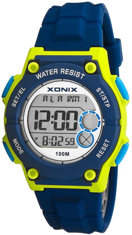 Zegarek Uniwersalny XONIX - Cyfrowy z Masą Funkcji - 8 Alarmów, Stoper 15 Międzyczasów, Timer 3 Interwały, Czas Światowy, WR100m - GRANATOWY